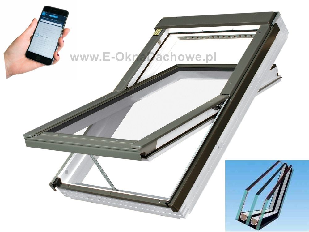 Elektrycznie otwierane, sterowane smartfonem, białe okno dachowe Fakro FTU-V U5 WiFi