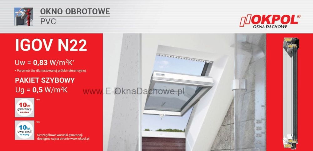 Trzyszybowe okno dachowe z PVC OKPOL IGOV N22