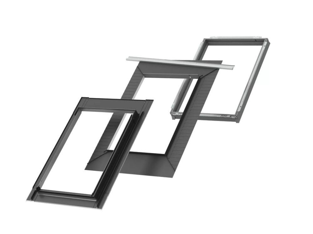 VELUX EDS 2000 - kołnierz uszczelniający do płaskich pokryć dachowych (papa, gont bitumiczny) o grubości do 16 mm (2×8 mm), z zestawem do ciepłego montażu BFX + BDX.