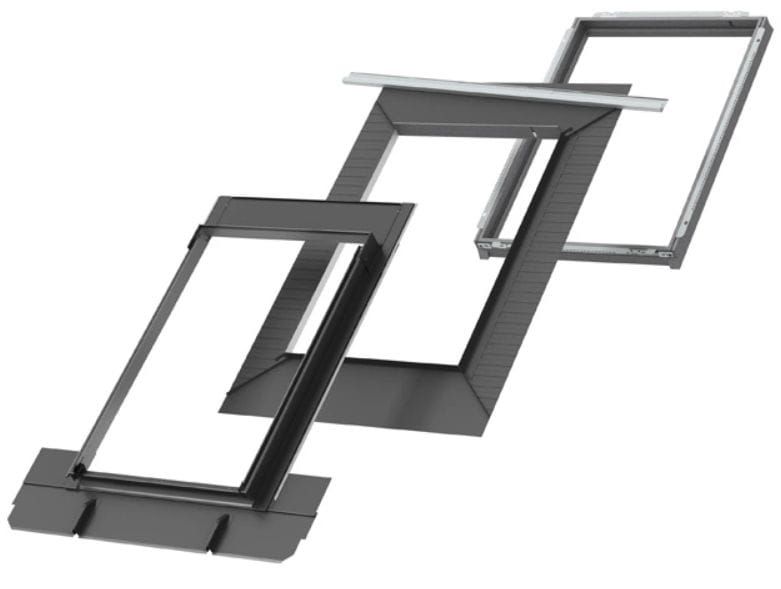 VELUX EDQ 2000 - kołnierz uszczelniający do blachy na rąbek systemowy z izolacją przeciwwilgociową BFX, rynną odwadniającą oraz dodatkową ramą izolacyjną BDX.