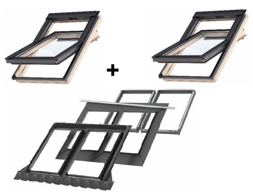Zestaw 2 x okno VELUX GLL 1061B MK08 78x140 + kołnierz podwójny EKW 2021M