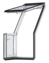 Okno balkonowe VELUX GEL 2065 malowane na biało, górny element.