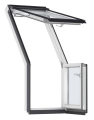Okno balkonowe VELUX GEL 2065 malowane na biało, górny element.