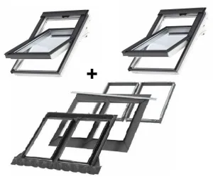 Zestaw: 2 x okno VELUX GLU 0061 MK06 78x118 + kołnierz podwójny EKW 2021M