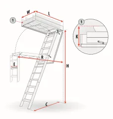 Schody strychowe FAKRO LWE Energy Efficient - wymiary.