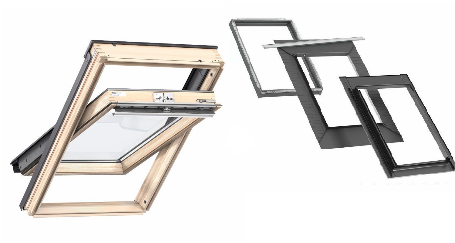 Pakiet okno VELUX GLL 1061 + kołnierz EDT 2000 do płaskiej dachówki z ramą izolacyjną BDX