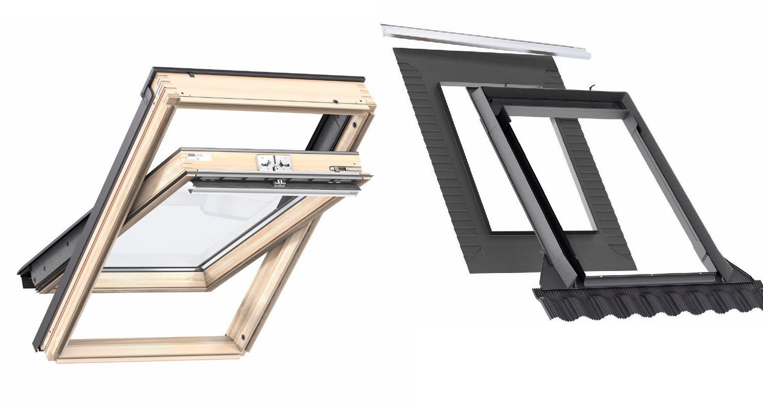 Pakiet Okno VELUX GLL 1061 MK08 78x140 + kołnierz EDW 1000 MK08 78x140 z izolacją przeciwwilgociową BFX.