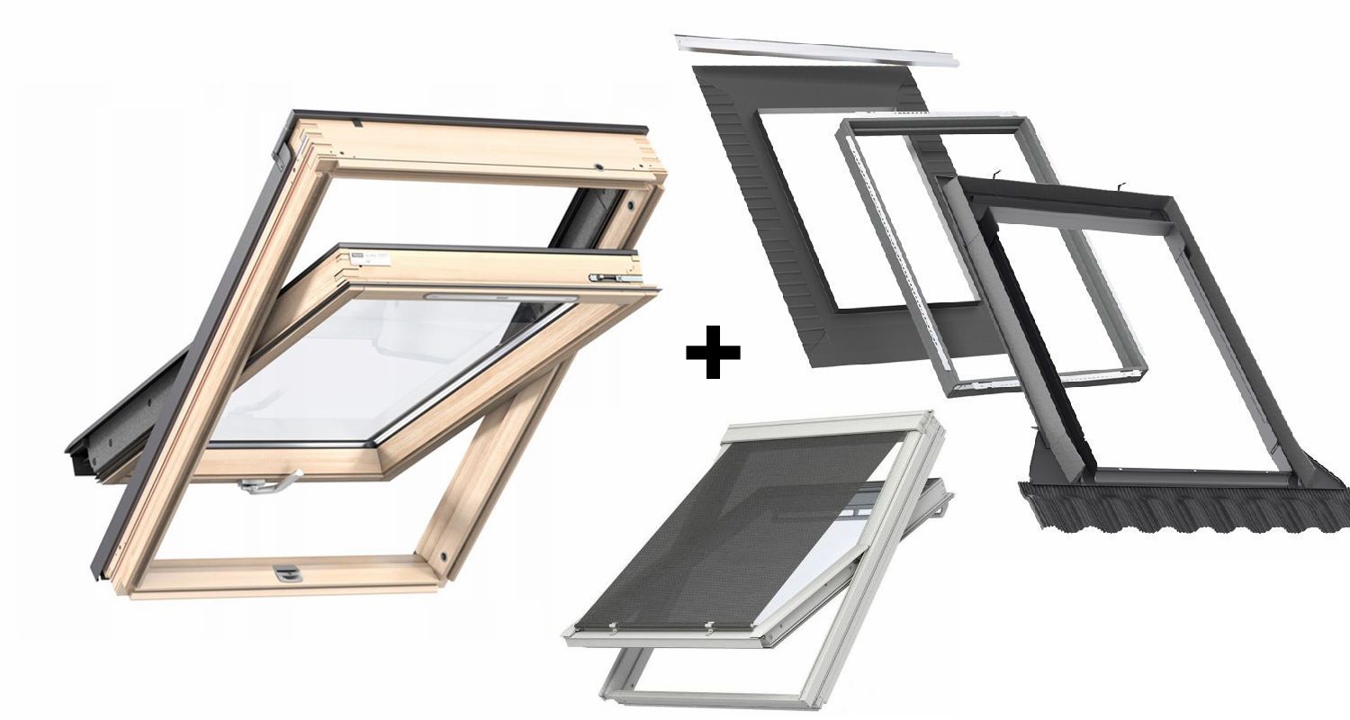 Pakiet okno VELUX GLL 1061B + kołnierz EDW 2000 z ramą izolacyjną BDX + Markiza zewnętrzna VELUX MHL